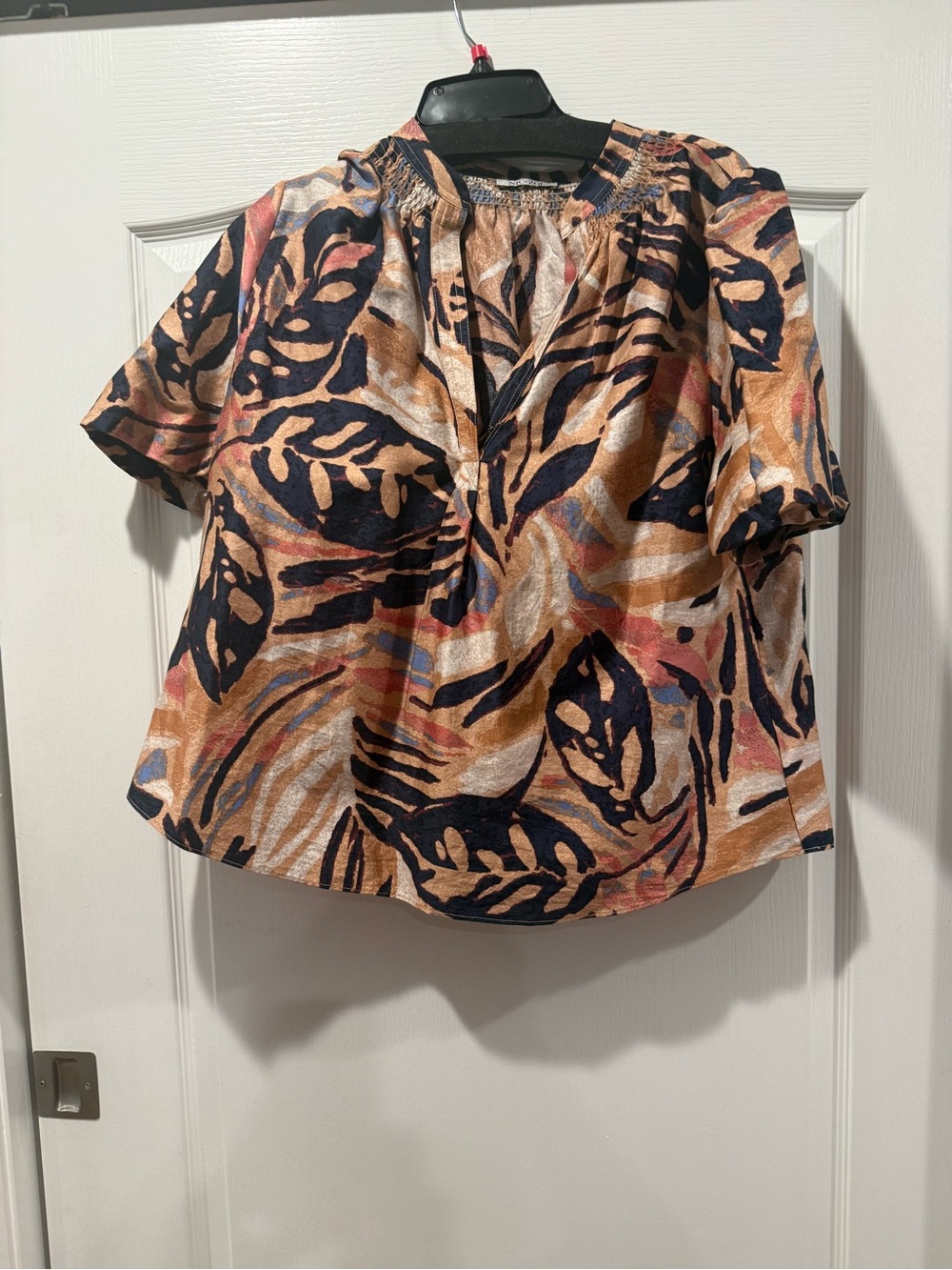 Nic and Zoe Women's Short Sleeve V-Neck Abstract Print Top - Multicolor